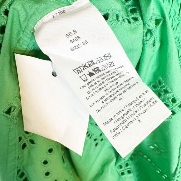 Ganni Broderie Anglaise Cotton Midi Dress in Kelly Green F7208 Women’s 38 / 8 US - Picture 15 of 16